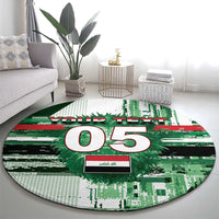 Custom Iraq Football Round Carpet Modern Glitch Art Style Lion Symbolism