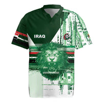 Custom Iraq Football Rugby Jersey Modern Glitch Art Style Lion Symbolism