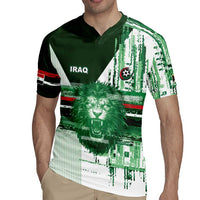 Custom Iraq Football Rugby Jersey Modern Glitch Art Style Lion Symbolism