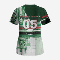 Custom Iraq Football Scrub Top Modern Glitch Art Style Lion Symbolism