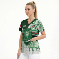 Custom Iraq Football Scrub Top Modern Glitch Art Style Lion Symbolism