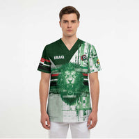 Custom Iraq Football Scrub Top Modern Glitch Art Style Lion Symbolism