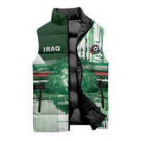 Custom Iraq Football Sleeveless Puffer Jacket Modern Glitch Art Style Lion Symbolism