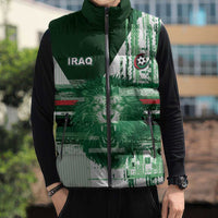 Custom Iraq Football Sleeveless Puffer Jacket Modern Glitch Art Style Lion Symbolism