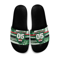 Custom Iraq Football Slide Sandals Modern Glitch Art Style Lion Symbolism