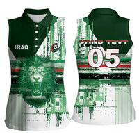 Custom Iraq Football Women Sleeveless Polo Shirt Modern Glitch Art Style Lion Symbolism