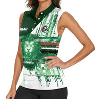 Custom Iraq Football Women Sleeveless Polo Shirt Modern Glitch Art Style Lion Symbolism