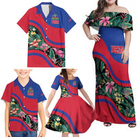 Personalized Haiti Family Matching Off Shoulder Maxi Dress and Hawaiian Shirt Tropical Hibiscus Flowers DT05