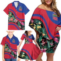 Personalized Haiti Family Matching Off Shoulder Short Dress and Hawaiian Shirt Tropical Hibiscus Flowers DT05
