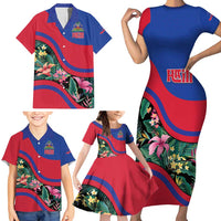 Personalized Haiti Family Matching Short Sleeve Bodycon Dress and Hawaiian Shirt Tropical Hibiscus Flowers DT05