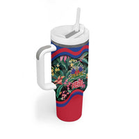 Personalized Haiti Tumbler With Handle Tropical Hibiscus Flowers