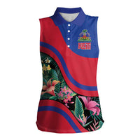 Personalized Haiti Women Sleeveless Polo Shirt Tropical Hibiscus Flowers DT05