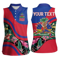 Personalized Haiti Women Sleeveless Polo Shirt Tropical Hibiscus Flowers DT05