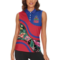 Personalized Haiti Women Sleeveless Polo Shirt Tropical Hibiscus Flowers DT05