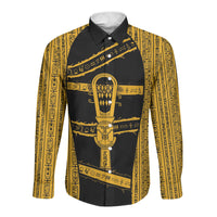 Egypt Sistrum Long Sleeve Button Shirt Ancient Mythology Sacred Rattling Instrument