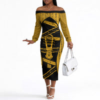 Egypt Sistrum Off The Shoulder Long Sleeve Dress Ancient Mythology Sacred Rattling Instrument