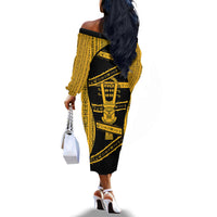 Egypt Sistrum Off The Shoulder Long Sleeve Dress Ancient Mythology Sacred Rattling Instrument