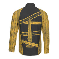 Egypt Obelisk Long Sleeve Button Shirt Ancient Mythology Sacred Sun Pillar