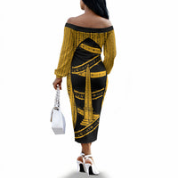 Egypt Obelisk Off The Shoulder Long Sleeve Dress Ancient Mythology Sacred Sun Pillar