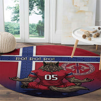 Custom Norway Football Round Carpet Ro Ro Meditating Viking Wolf