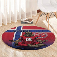 Custom Norway Football Round Carpet Ro Ro Meditating Viking Wolf