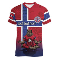 Custom Norway Football Women V-Neck T-Shirt Ro Ro Meditating Viking Wolf
