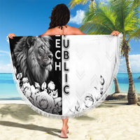 Czech Republic Beach Blanket White Lion With Rose - Wonder Print Shop