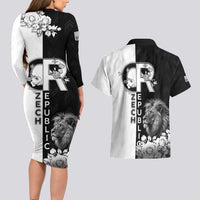Czech Republic Couples Matching Long Sleeve Bodycon Dress and Hawaiian Shirt White Lion With Rose - Wonder Print Shop