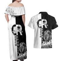 Czech Republic Couples Matching Off Shoulder Maxi Dress and Hawaiian Shirt White Lion With Rose - Wonder Print Shop