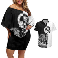Czech Republic Couples Matching Off Shoulder Short Dress and Hawaiian Shirt White Lion With Rose - Wonder Print Shop