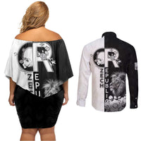 Czech Republic Couples Matching Off Shoulder Short Dress and Long Sleeve Button Shirt White Lion With Rose - Wonder Print Shop
