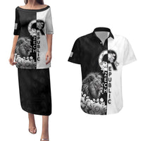 Czech Republic Couples Matching Puletasi and Hawaiian Shirt White Lion With Rose - Wonder Print Shop