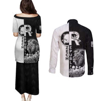 Czech Republic Couples Matching Puletasi and Long Sleeve Button Shirt White Lion With Rose - Wonder Print Shop