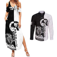 Czech Republic Couples Matching Summer Maxi Dress and Long Sleeve Button Shirt White Lion With Rose - Wonder Print Shop