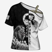 Czech Republic Cross Shoulder Shirt White Lion With Rose - Wonder Print Shop