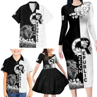 Czech Republic Family Matching Long Sleeve Bodycon Dress and Hawaiian Shirt White Lion With Rose - Wonder Print Shop