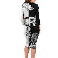 Czech Republic Family Matching Long Sleeve Bodycon Dress and Hawaiian Shirt White Lion With Rose - Wonder Print Shop