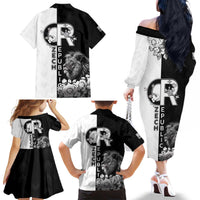 Czech Republic Family Matching Off The Shoulder Long Sleeve Dress and Hawaiian Shirt White Lion With Rose - Wonder Print Shop