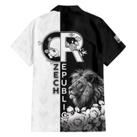 Czech Republic Family Matching Off The Shoulder Long Sleeve Dress and Hawaiian Shirt White Lion With Rose - Wonder Print Shop
