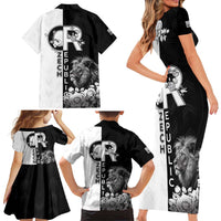 Czech Republic Family Matching Short Sleeve Bodycon Dress and Hawaiian Shirt White Lion With Rose - Wonder Print Shop