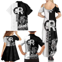 Czech Republic Family Matching Summer Maxi Dress and Hawaiian Shirt White Lion With Rose - Wonder Print Shop