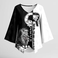 Czech Republic Kimono Sleeve Blouse White Lion With Rose - Wonder Print Shop