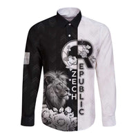 Czech Republic Long Sleeve Button Shirt White Lion With Rose - Wonder Print Shop