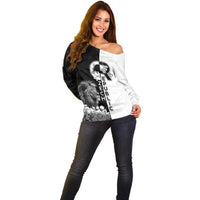 Czech Republic Off Shoulder Sweater White Lion With Rose - Wonder Print Shop