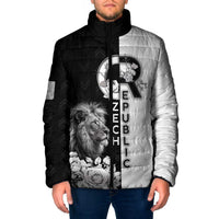 Czech Republic Padded Jacket White Lion With Rose - Wonder Print Shop