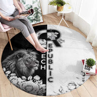 Czech Republic Round Carpet White Lion With Rose - Wonder Print Shop