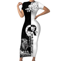 Czech Republic Short Sleeve Bodycon Dress White Lion With Rose - Wonder Print Shop