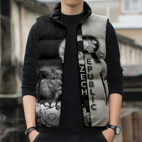 Czech Republic Sleeveless Puffer Jacket White Lion With Rose - Wonder Print Shop