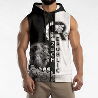 Czech Republic Sleeveless Zip Hoodie White Lion With Rose - Wonder Print Shop