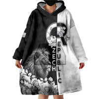 Czech Republic Wearable Blanket Hoodie White Lion With Rose - Wonder Print Shop